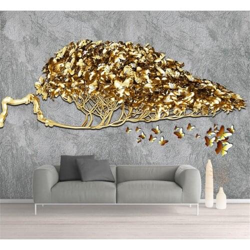 Beibehang Custom wallpaper high-end golden fashion money tree Nordic gold leaf 3D stereo modern background wall papel de parede