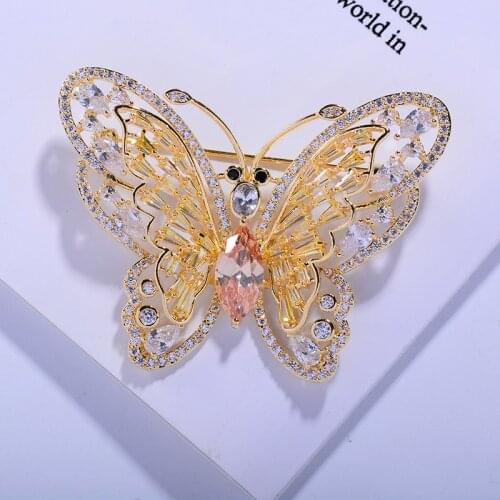 Big Beautiful Butterfly Brooches for Women Men Suit Cubic Zirconia Crystal Brooch Pearl Pins Broches Coat Sweater Corsage Pins