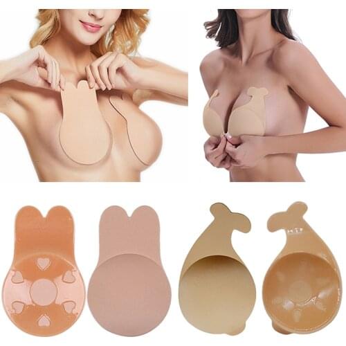 A Pair Women Silicon Rabbit Bra Adhesive Strapless Invisible Push Up Bras For Women Magic Instant Lift Breast Tape Sticky On Bra