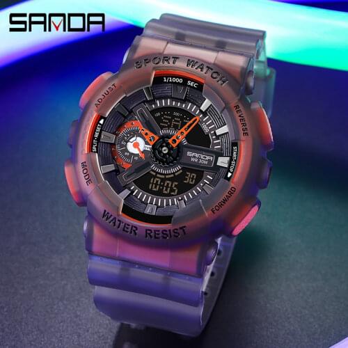 SANDA Military Women Sport Watch Luxury Fluorescent Analog Clock Dual Display Digital Watches Mens Waterproof Quartz Watch