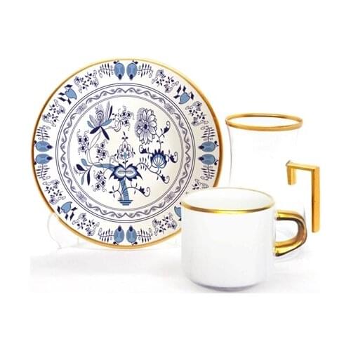 Drop Focus Handled Tea & Coffee Set 18 pieces Blue
