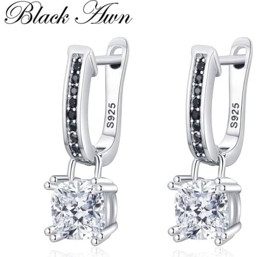 Black Awn Hoop Earrings for Women Classic 925 Sterling Silver Trendy Spinel Engagement Fine Jewelry