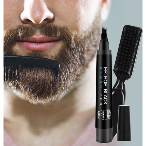 Four-prong Waterproof Beard Pen And Beard Brush Filler Pencil Combination Coverage Enhancer Lasting Repair Moustache Shape
