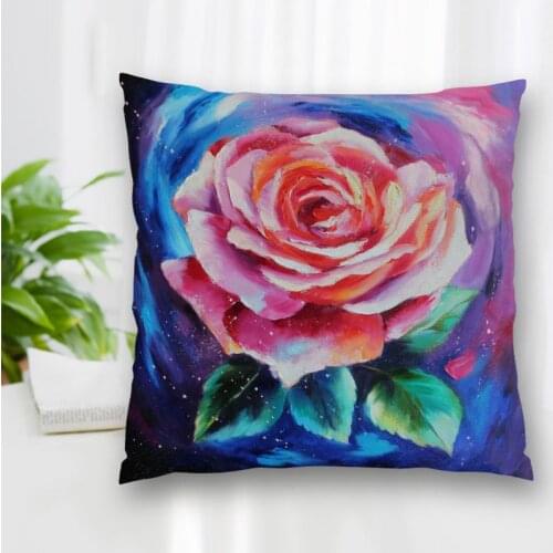 Custom Rose Painting Pillow Case Polyester Decorative Pillowcases Zipper Pillow Case Pillowcase Cover Square 40x40cm