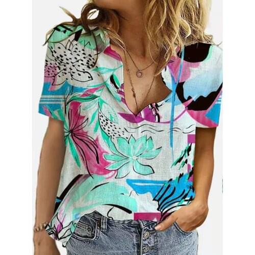 Women Plus Size Line Shirt Floral Printed Loose Button Tunic Shirt Blouse Tops Turn-down Collar Harajuku Aesthetic Tops Blusas