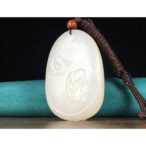 J14#Hetian jade white jade horse to success pendant, jade is warm and delicate