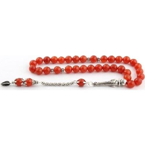 Red Agate Stone Handmade Rosary with 925 Sterling Silver Tassel