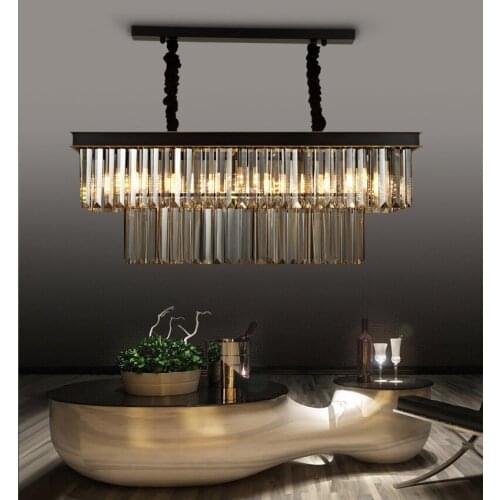 Square Retro Black American Crystal Pendant Light Black For Dining Room Restaurant Bedroom Study Room Living Room LED E14 bulbs