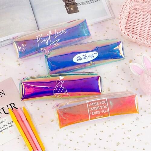 Laser Color Transparent Pencil Bag for Students Stationery Children Boys Girls Pencil Case Birthday Gifts Women Cosmetic Pencil
