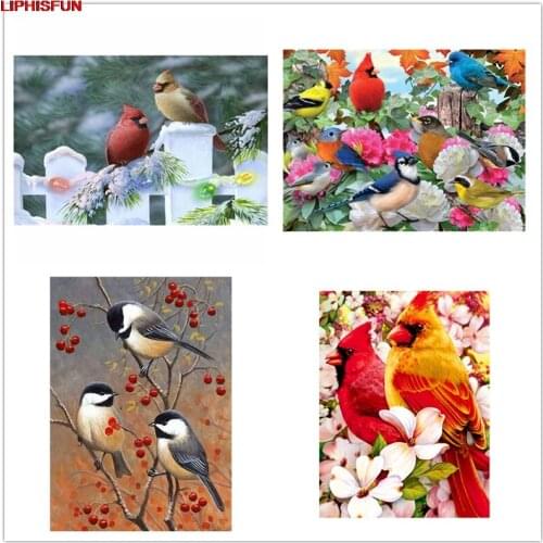 LIPHISFUN Cross Stitch Embroidery Diamond Painting Full Drill Home wall Decor Square/round flowers and birds Scenery