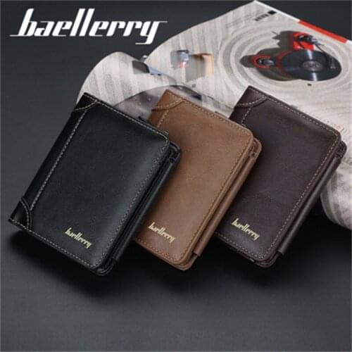 Baellerry Fashion Casual Mens Vertical Zipper Buckle Coin Purse ID Bag PU Leather Tri-Fold Short Business Wallet