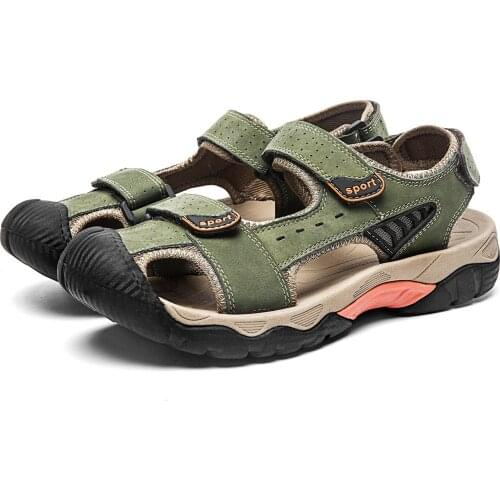 Summer Men Casual Shoes Cowhide Genuine Leather Outdoor Beach Climbing Hiking Breathable Non-slip Trekking High Quality Adult