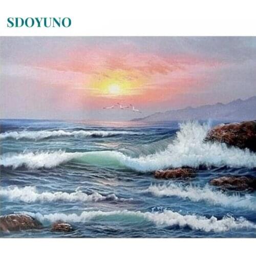 SDOYUNO 60x75cm Paint By Numbers Kits On Canvas Seascape DIY Frameless Painting By Numbers For Adult Scenery Digital Hand Painti