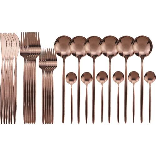 30pcs/Set Rose Cutlery Set Fork Spoon Knife Tableware Set Dessert Fork Stainless Steel Flatware Set Kitchen Dinnerware Set