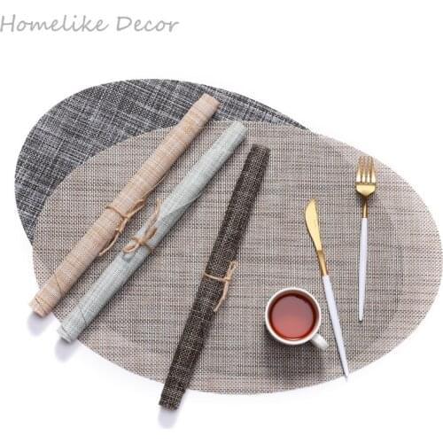 4pcs Japanese Style Oval Placemat Table Mat Waterproof Tablecloth Coasters Pads Napkin Heat Insulation Table Mat 45x30cm