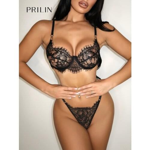 PRILIN Women Sexy Lingerie Sets Transparent Lace Underwire Bras Sex Panty with Hollow Out Temptation Erotic Sensual Underwear