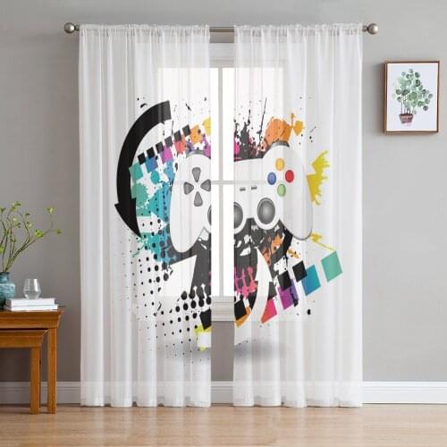 Colorful Game Console White Voile Curtains for Living Room Window Treatment Sheer Curtains for Bedroom Kitchen Drapes
