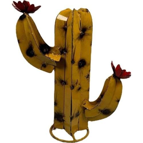 Cactus Sculpture Rustic Hand Painted DIY Mini Metal Saguaro Cactus Ornament Yard Art Sculpture