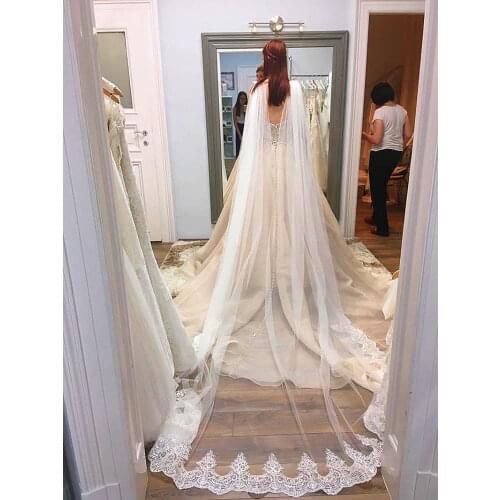 Cathedral Length Bridal Veil With Shawl 3m/4M/5m White Wedding Veil Cape Cloak Lace Long Accessories Manto New