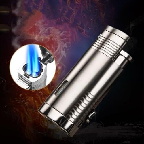 Windproof Cigar Lighter Baicheng Metal Three-Jet Multi-Function Butane Inflatable Lighter Men Gift Cigarette Accessories