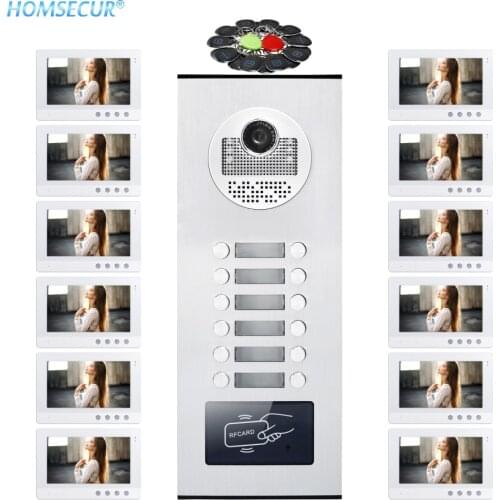 HOMSECUR 10.1" LCD Video Doorbell Security Intercom+One Button Unlock for 12 Families XM101-W + XC111-12