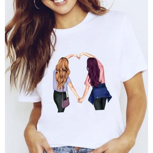 Women Graphic Flower Sister Friends Love Sweet Fashion 2021 Printing Cartoon Lady Clothes Tops Tees Print Female Tshirt T-Shirt
