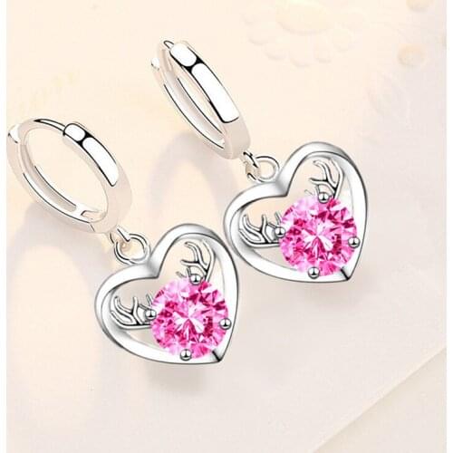 KOFSAC Creative Earring Jewelry For Girl Love Heart Silver Color Zircon Deer Hoop Earrings Women Engagement Accessories Gifts