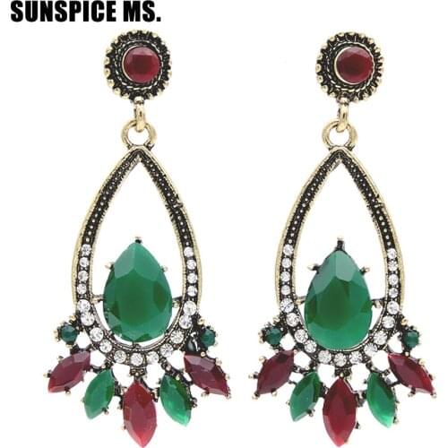 SUNSPICE MS. Vintage Drop Earrings For Turkish Women Resin Antique Gold Color Round Dangle Earring Bohemia Ethnic Banquet Bijoux