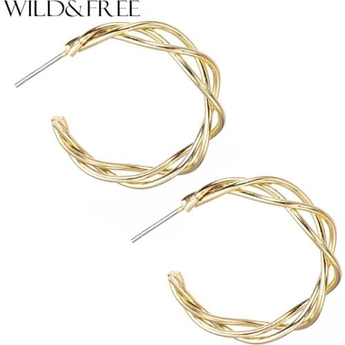 Wild&Free Gold Metal Open Twisted Hoop Earrings for Women Geometric Circle Hollow Out Hoops Statement Party Jewelry