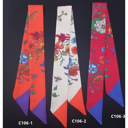 New Fashion Twill Silk Scarf Women Fashion Head Foulard Summer Luxury Brand Flowers Printed Small Tie Bag Ribbons Hair Scarves