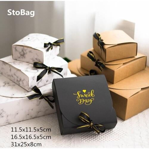 StoBag 10pcs Gift Packaging Paper Box Wedding Birthday Party Supplies Chocolate Clothes Pack Boxes Gold/Kraft/Black/Marble Style