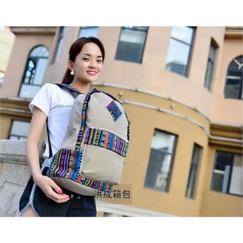 10pcs/lot! New female women ethnic brief canvas backpack style school Lady girl student school Travel laptop bag