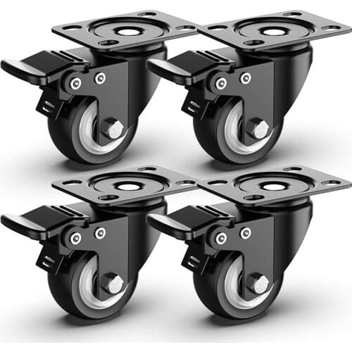 2 Inch Swivel Caster Wheels,Heavy Duty Plate Casters With Safety Brake Total Capacity 600 Lbs (Pack Of 4)