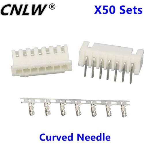 50 Sets/Kit XH2.54-7P 7 Pin Curved Needle Spacing 2.54mm Connectors Male and Female Plug + Terminals