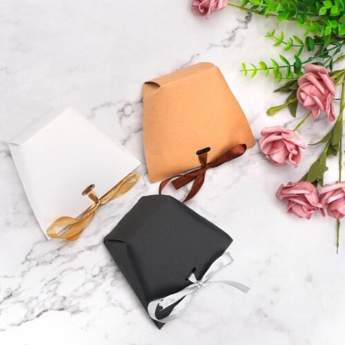 50pcs White Black Candy Bag Birthday Party Decoration Bags With Ribbon Wedding Favors Gift Box Package Blank Kraft Paper Bag