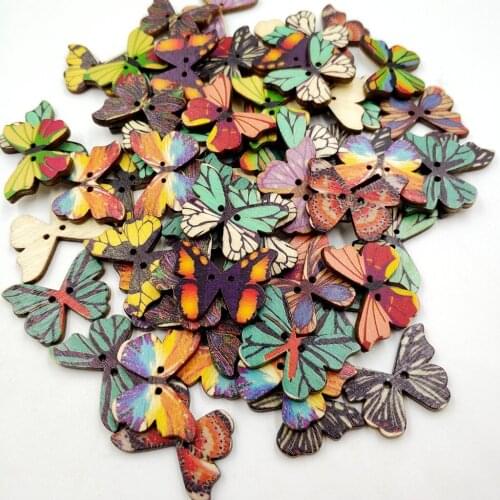 50pcs Vintage Wood Buttons 2 Holes Butterfly Buttons for Sewing Scrapbooking
