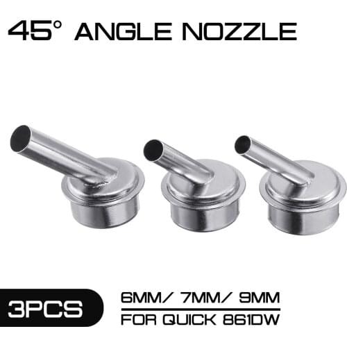 6/7/9mm Hot air Gun Nozzles 3Pcs/Set 45 Degree Bent Curved Heat Nozzles Durable Parts for QUICK 861DW Soldering Station