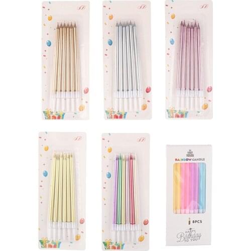 6Pcs/lot Long Pencil Cake Candle Safe Flames Kids Birthday Party Wedding Cake Candle Favor Supplies Cake Romantic Decorations