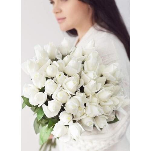 7 Pcs Real Touch Branch Stem Latex Rose Hand Feel Felt Simulation Decorative Artificial Silicone Rose Flowers Home Wedding