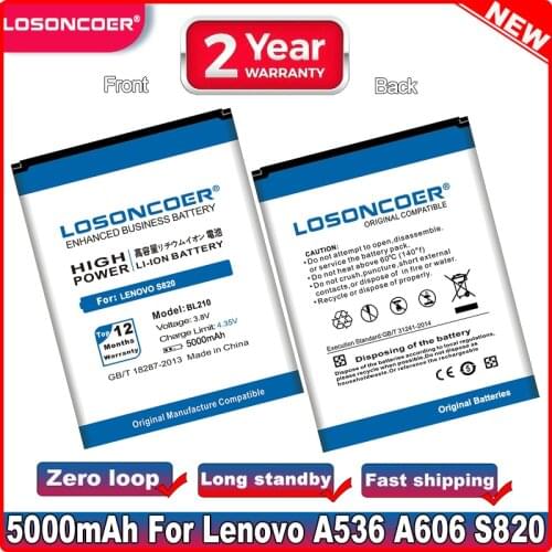 LOSONCOER 5000mAh BL210 Battery For Lenovo S820 A656 S650 S658t S820E A770E A750E A766 A658T A828t A536 Phone Battery