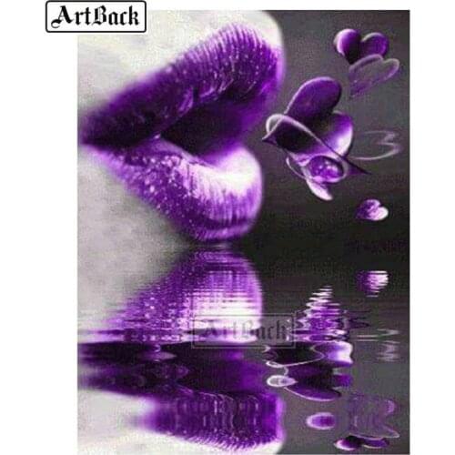 Full square / round drill diy diamond painting purple lip view 3D diamond embroidery rhinestone mosaic home decoration