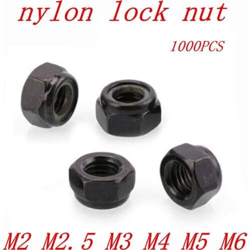 1000pcs/lot black nylon lock nut DIN985 M2 M2.5 M3 M4 M5 M6 black zinc Nylon Self-locking Hex Nuts Locknut Slip Lock Nut