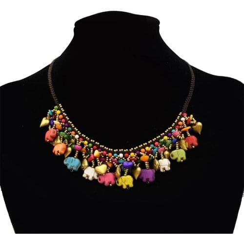 Gypsy Thailand Rope Necklaces Handmade Elephant Pendant Necklace Bells Tassel Wedding Party Statement Tribal Indian Jewelry
