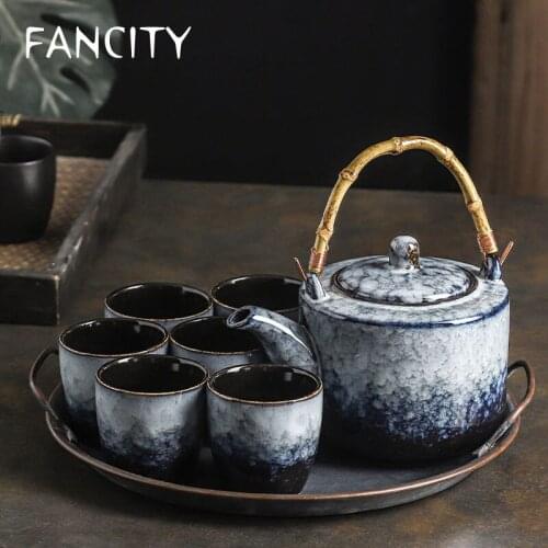 FANCITY Water Cup Household Set, Living Room Ceramic Water Cup, Tea Cup, Complete Teapot Cup, Tea Set with Tray