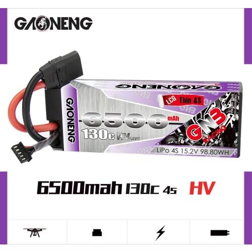 Gaoneng GNB 6500mAh 4S 15.2V 130C HV Thin Hardcase LiPo Battery Pack XT90 T Plug for 1/8 RC Car Four Drive off-road RC Boat