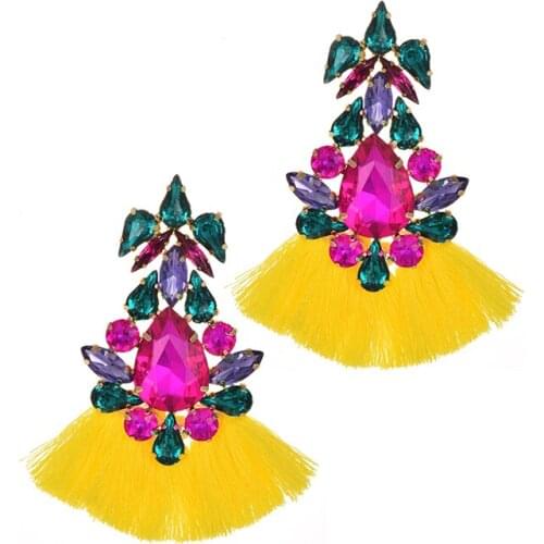 Geometry yellow Crystal tassel drop Earrings For Women Charm Statement Jewelry Luxury Wedding Rhinestone Earrings Female 2019