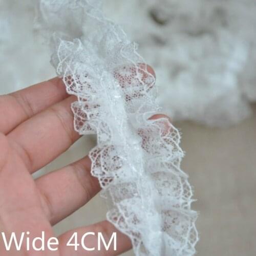 4CM Wide White Black Cotton Pleated Chiffon Lace Folded Farbic Embroidery Ribbon Trim 3D Collar Applique Dress DIY Sewing Crafts