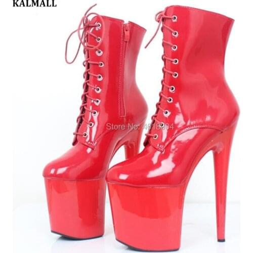 KALMALL Nightclub Dancer Boots Ultra Platform High Heels Fetish Booties Lace Up Shoes Red Pink Black Boots Pole Dance Boots