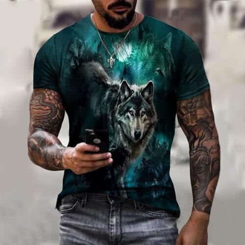 Cool 2021 New Summer Mens 3D Print T-shirt O-neck Wolf Animal Short Sleeve Male 3D Clothes Sports Casual Top T Shirt Wholesale