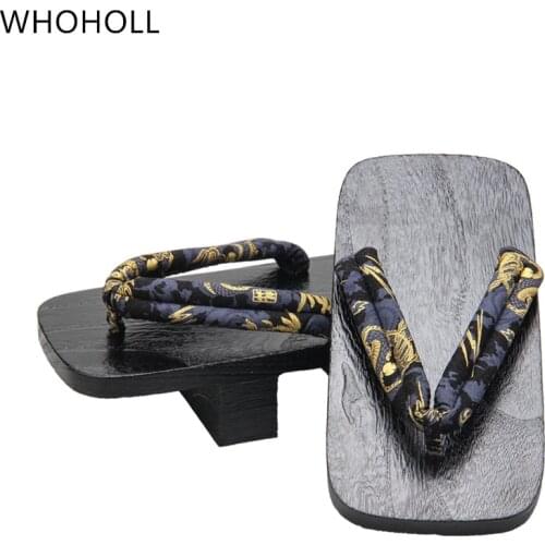 WHOHOLL Geta Summer Mens Two-tooth Clogs High Heel Thick Bottom Japanese Geta Solid Wooden Slippers Cosplay Shoes Costumes